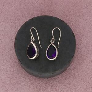 sterling silver amethyst tear drop dangle earrings